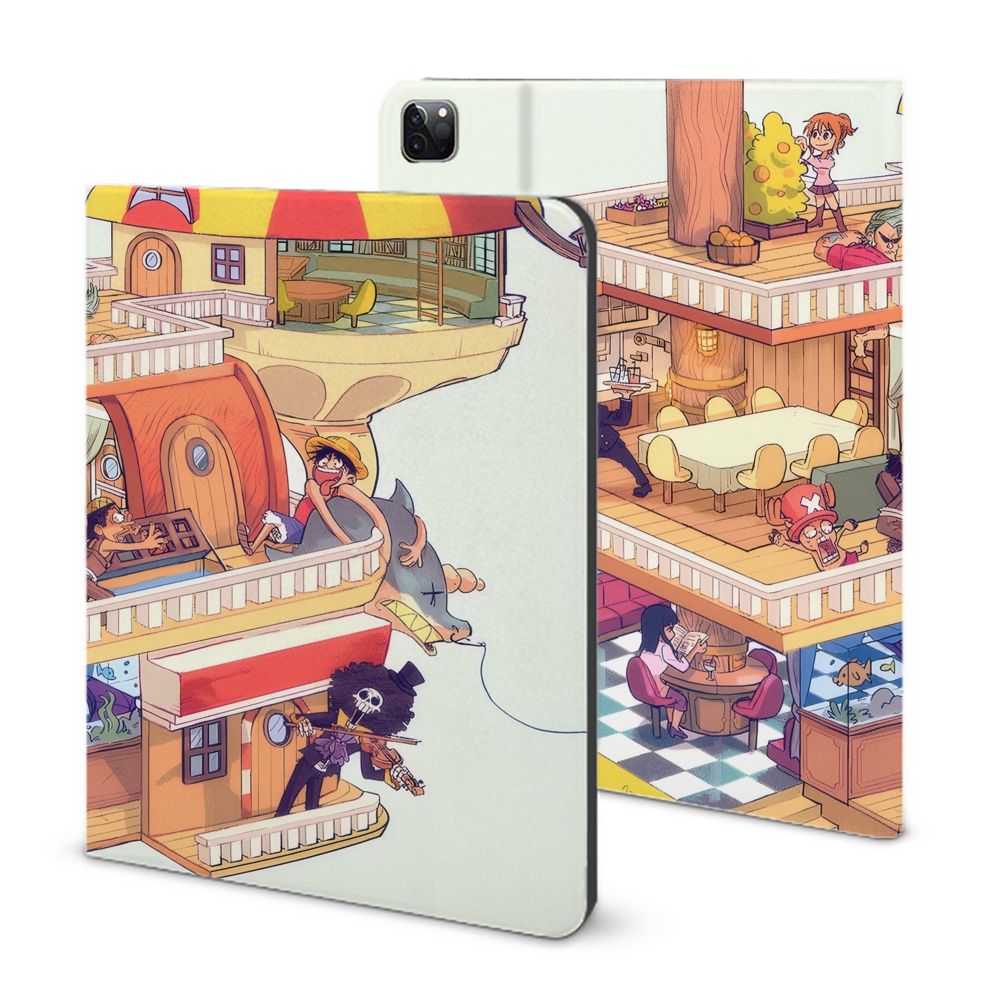 （画像用） ワンピース ONE PIECE IPad ケース ブック型 PUレザー TPU 耐衝撃 軽量 薄型 ペン収納なし 全面保護 IPad 各モデル対応